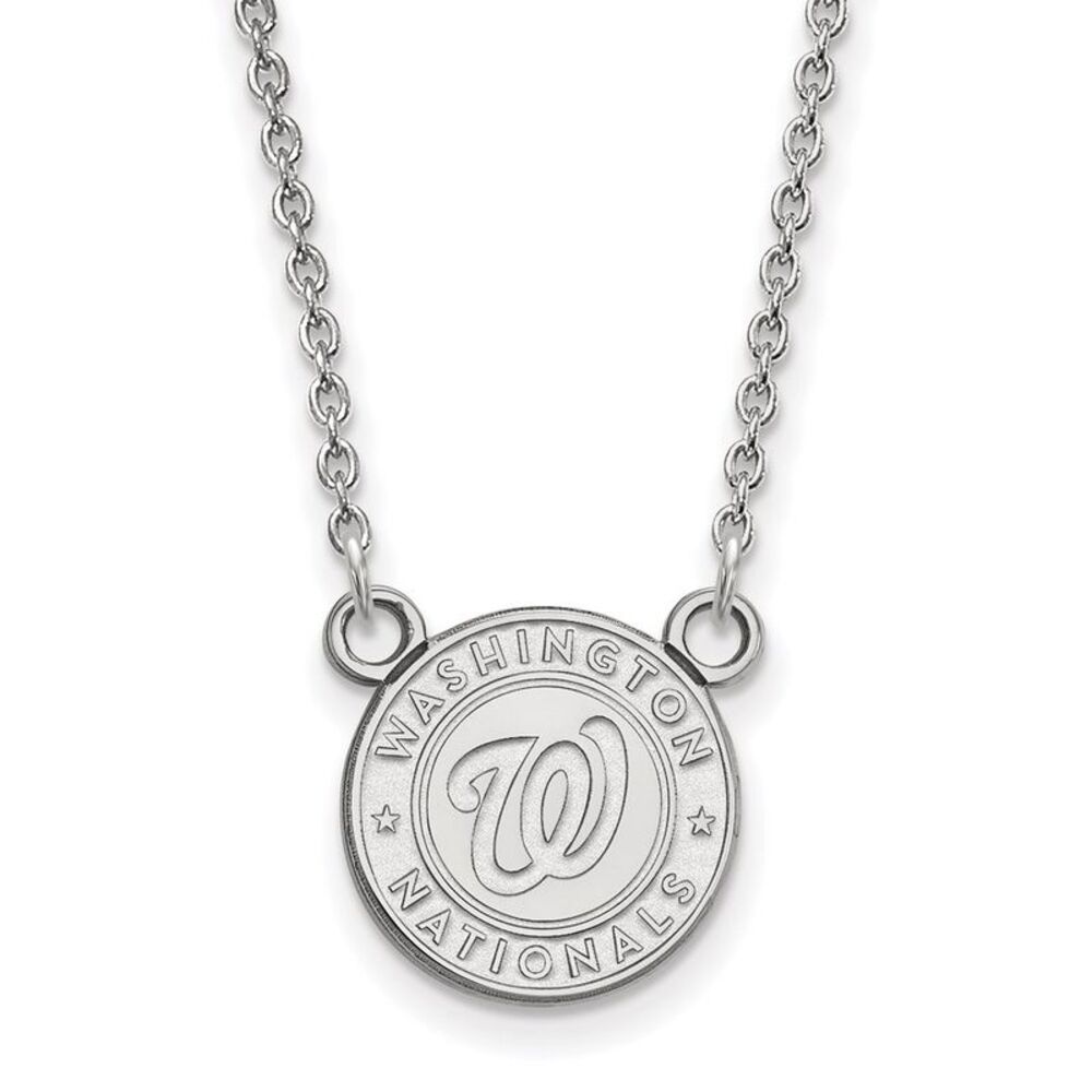14K White Gold MLB Washington Nationals SM Script Logo Necklace, 18 In